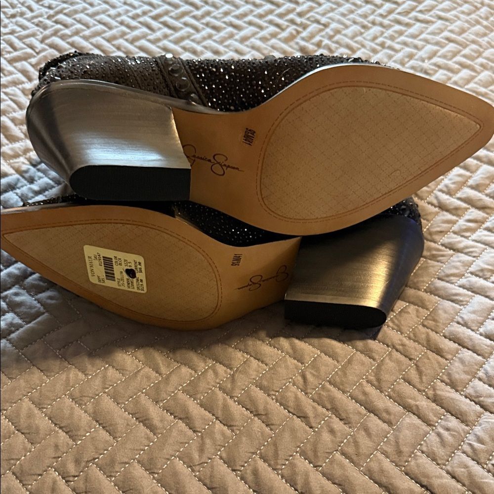 Jessica Simpson Zellya Black Studded Heeled Boots - Picture 6 of 8